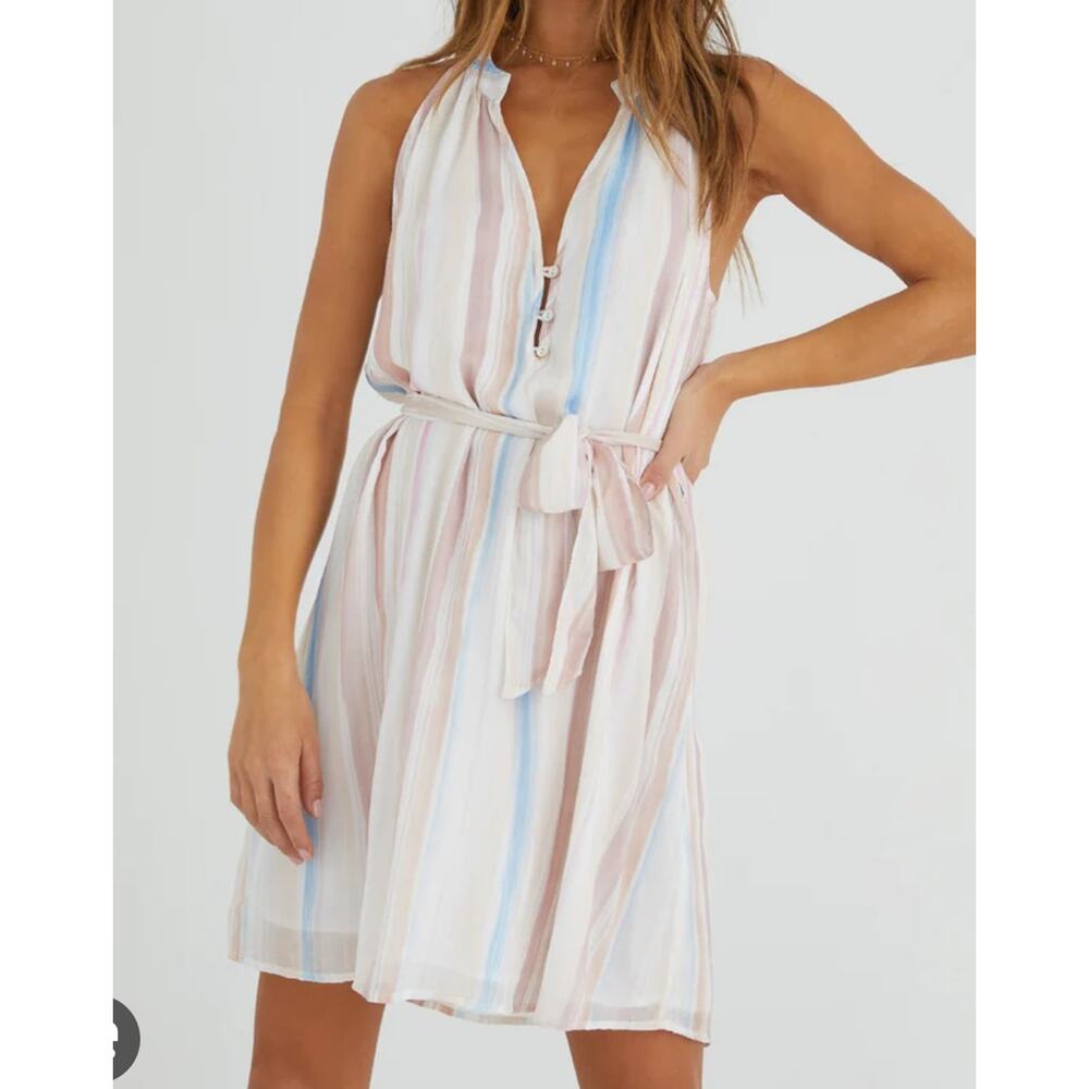 Bella Dahl Halter Mini Dress in Desert Horizon Stripe Sz XS Beachy Coastal